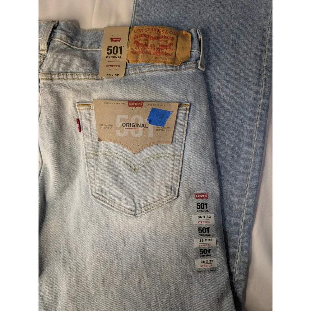 Levi's 501 Original Stretch Jeans Men's 36x32 Light Wash Button Fly Straight Leg